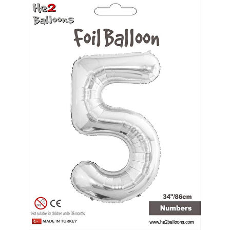 5 Rakam Gümüş Folyo Balon 34"