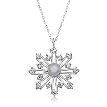 Supertrend Gümüş İncili Kar Tanesi Kadın Kolye