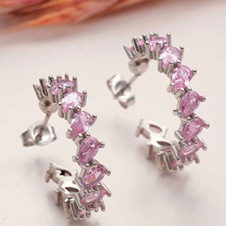 Supertrend Gümüş Toz Pembe Taşlı Damla Çivili Kadın Küpe