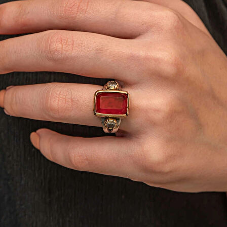 Supertrend Gümüş Kırmızı Zirkon Taşlı Otantik Kadın Yüzük