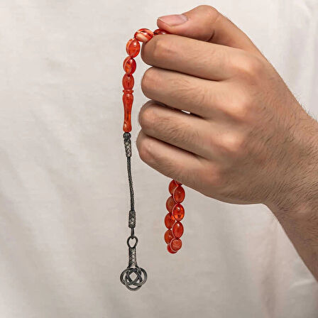 Supertrend Gümüş Kazaz Püsküllü Sıkma Kehribar Tesbih