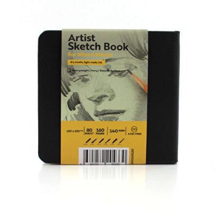 Supertrend Sketchbook Sert Kapak Eskiz Çizim Defteri 140 gr. 12x12 cm. 80 yp. SİYAH