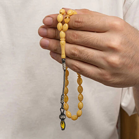 Supertrend Gümüş 1000 Ayar Kazaz Püsküllü Sıkma Kehribar Tesbih