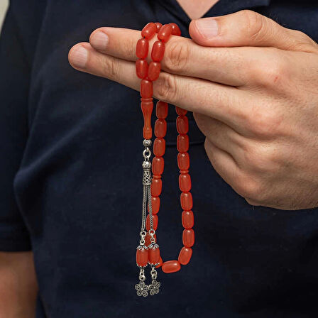 Supertrend Gümüş Püsküllü Kapsül Kesim Sıkma Kehribar Tesbih