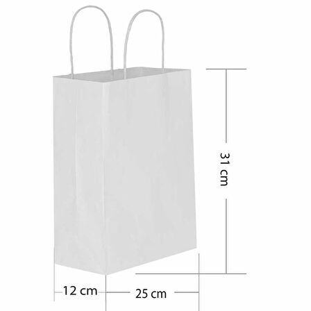 Beyaz Büküm Saplı Kraft Çanta 25x31cm