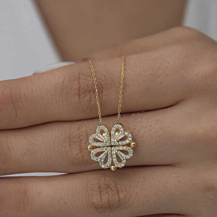 Supertrend Gümüş Gold Kalpli Açılabilen Yonca Kadın Kolye