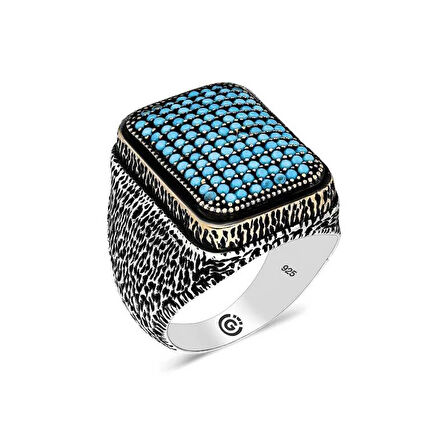 Supertrend Gümüş Turkuaz Zirkon Taşlı Kare Erkek Yüzük