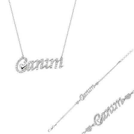 Supertrend Gümüş Canım Yazılı Kalp Bayan Set