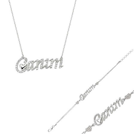 Supertrend Gümüş Canım Yazılı Kalp Bayan Set