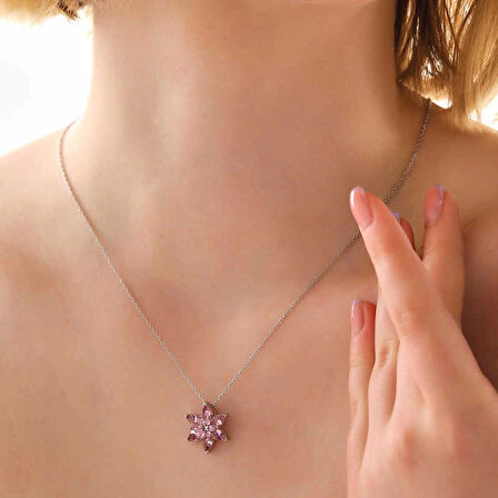 Supertrend Gümüş Pembe Lotus Çiçeği Kolye