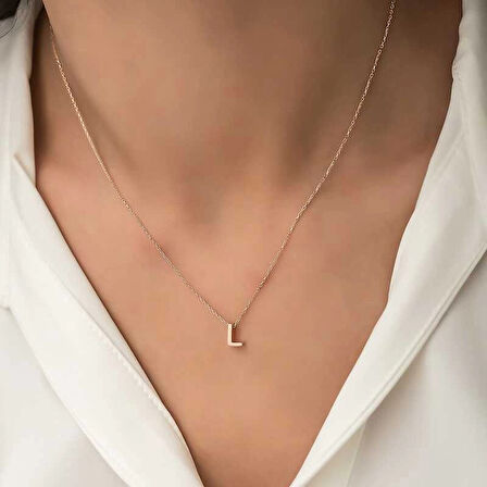 Supertrend Gümüş Rose 3 Boyutlu L Harf Kadın Kolye