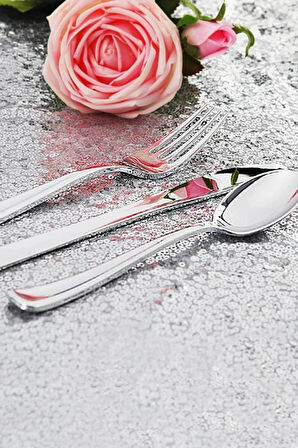 Supertrend 54 Parça Metal Görünümlü Plastik Çatal Bıçak Kaşık Set