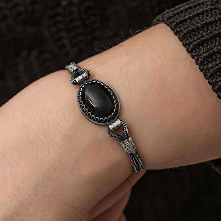 Supertrend Gümüş Oniks Taşlı Kazaziye Bileklik