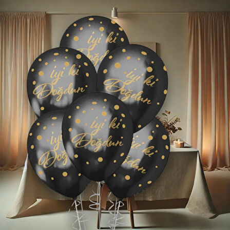 Altın İyi Ki Doğdun Baskılı Siyah Krom Balon 12"