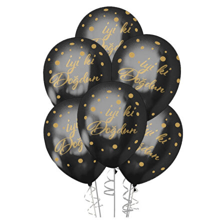 Altın İyi Ki Doğdun Baskılı Siyah Krom Balon 12"