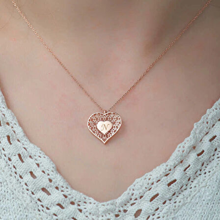 Supertrend ​gümüş Rose Kişiye Özel Kalbin İçinde Kalp Kadın Kolye