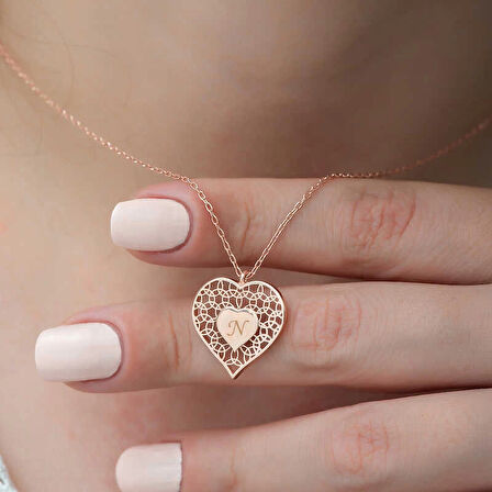 Supertrend ​gümüş Rose Kişiye Özel Kalbin İçinde Kalp Kadın Kolye