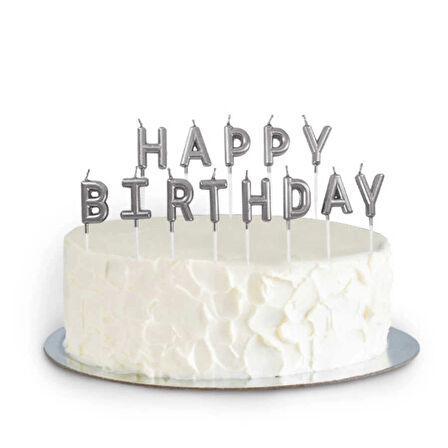 Metalik Gümüş Happy Birthday Set Mum