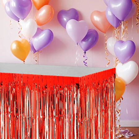 Metalize Kırmızı Masa Eteği 75x270cm