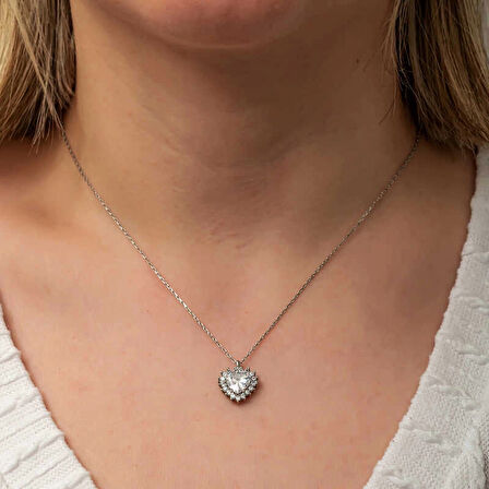 Supertrend Gümüş Zirkon Taşlı Kalp Kadın Kolye