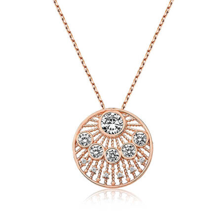Supertrend Gümüş Rose Etnik Desenli Rose Kadın Kolye
