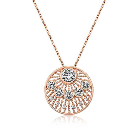 Supertrend Gümüş Rose Etnik Desenli Rose Kadın Kolye