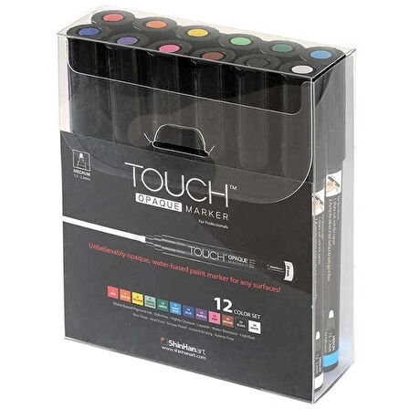 Touch Opaque Marker Su Bazlı Akrilik Boyama Markörü Kalemi Seti 12 Renk Medium Uç (1.5-2.3 mm)