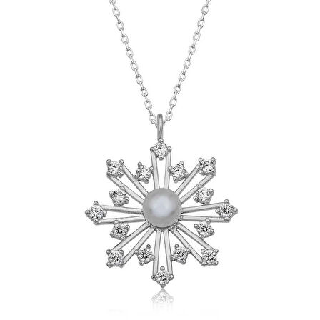 Supertrend Gümüş İncili Kar Tanesi Kadın Kolye