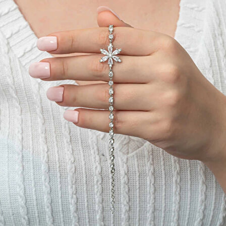 Supertrend Gümüş Beyaz Lotus Çiçeği Su Yolu Kadın Bileklik