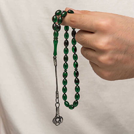 Supertrend Gümüş Kazaz Püsküllü Sıkma Kehribar Tesbih