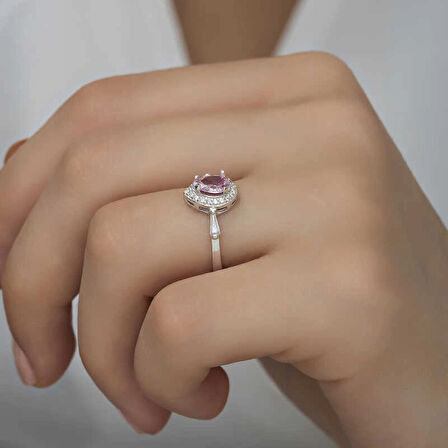 Supertrend Gümüş Pembe Damla Taşlı Kadın Yüzük