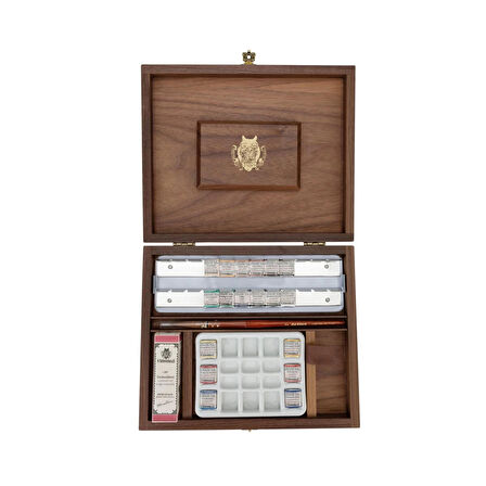 Supertrend Horadam Aquarell Taş Tablet Sulu Boya Seti Özel Üretim Retro Yarım Tablet 18 Renk Ahşap Kutu