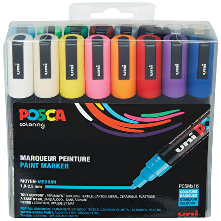 Supertrend Posca PC-5M 1.8-2.5 Su Bazlı Boyama Markörü Seti 16 RENK