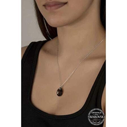 Supertrend Swa Crystal Taşlı Oval Gümüş Kadın Kolye