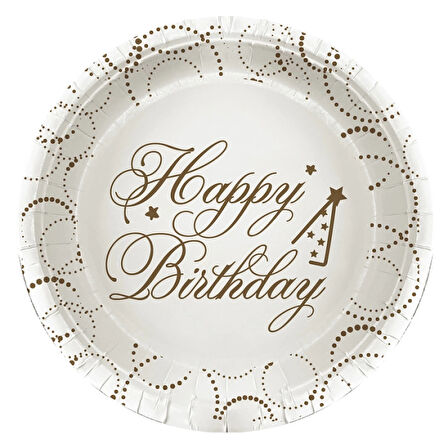 Happy Birthday Elegant Beyaz Karton Tabak 23cm