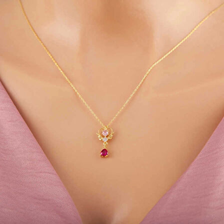 Supertrend Gümüş Gold Kalpli Tek Taş Kadın Kolye