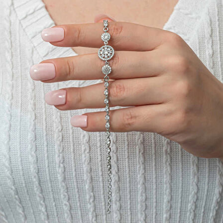 Supertrend Gümüş Çember Beyaz Taşlı Su Yolu Kadın Bileklik