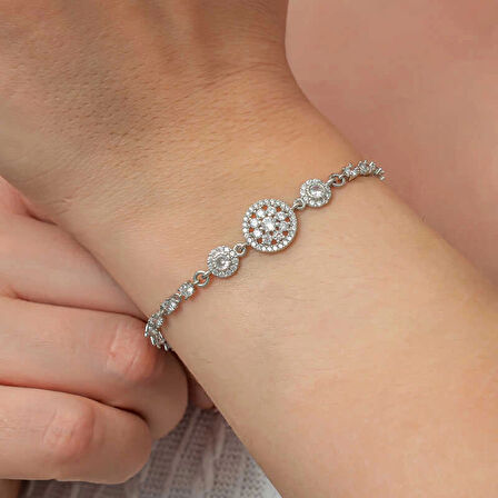 Supertrend Gümüş Çember Beyaz Taşlı Su Yolu Kadın Bileklik