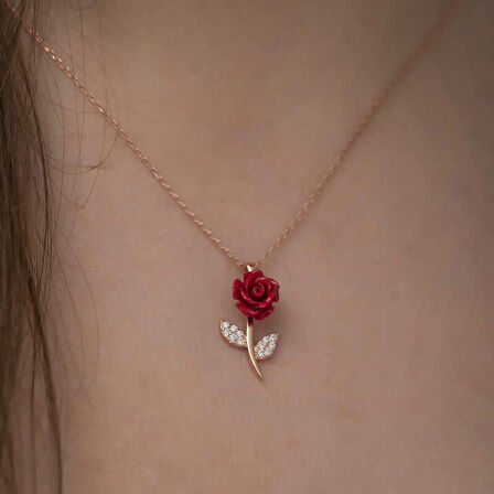 Supertrend ​gümüş Rose Kırmızı Gül Kolye