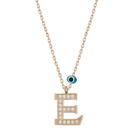 Supertrend Gümüş Nazar Rose E Harfi Kadın Kolye