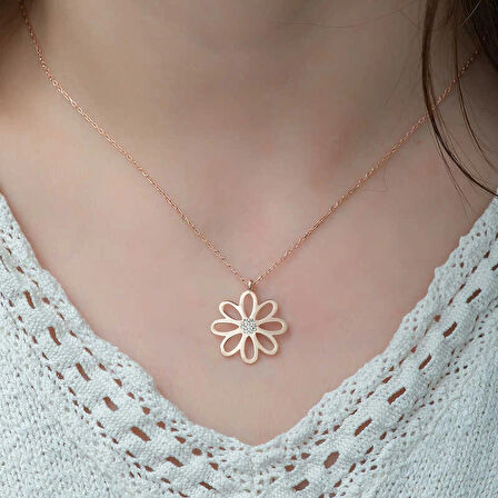 Supertrend Gümüş Rose Çiçek Kadın Kolye