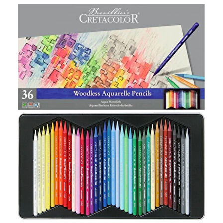 Supertrend Aqua Monolith Ağaçsız Sulandırılabilr Aquarell Boya Kalemi Seti 36 Renk Metal Kutu