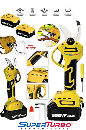 Germany Çelik Şanzuman 40mm Ağızlı Çift Akülü Budama Makası Teleskopik Uzatmaya Uygun Şarjlı Makas