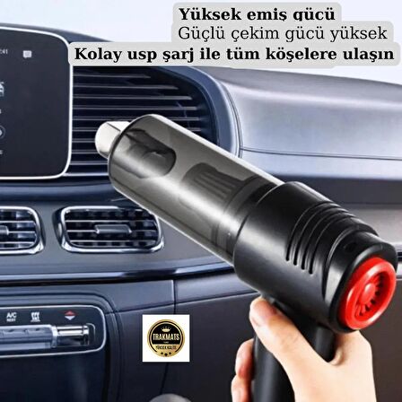 USB GİRİŞLİ KABLOSUZ  EMİŞ VE ÜFLEMELİ ŞARJLI ELEKTRİKLİ OTO / EV / OFİS EL SÜPÜRGESİ SİYAH