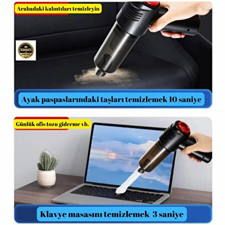 USB GİRİŞLİ KABLOSUZ  EMİŞ VE ÜFLEMELİ ŞARJLI ELEKTRİKLİ OTO / EV / OFİS EL SÜPÜRGESİ SİYAH