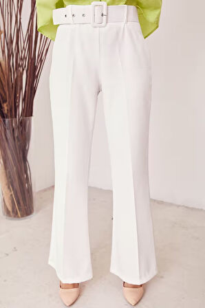 İspanyol Paça Dabıl Pantolon-Ekru