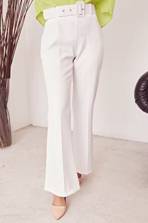 İspanyol Paça Dabıl Pantolon-Ekru