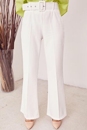 İspanyol Paça Dabıl Pantolon-Ekru