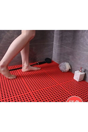 PVC PASPAS 120 X 50 CM KIRMIZI BANYO KAYMAZ YER ZEMİN MATI S-MAT ZİNCİR DESEN