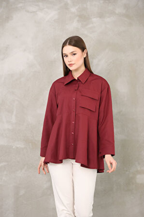 Cep Kapak Detay Terikoton Tunik-Bordo